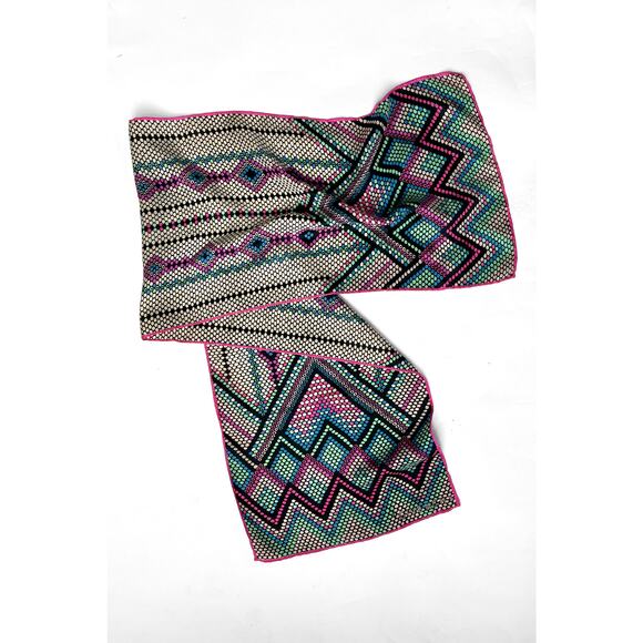 Vintage 70s Givenchy Signed Logo  Pixel Print Silk Scarf Large Rectangle Japan - Picture 2 of 6